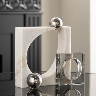 匠十三现代轻奢大理石水晶几何摆件样板间书房抽象高端装 饰品