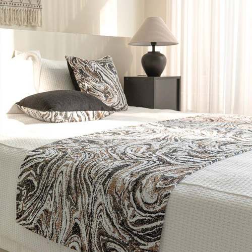 现代轻奢复古样板间床旗床尾巾抱枕组合棕褐色提花靠枕酒店床尾毯