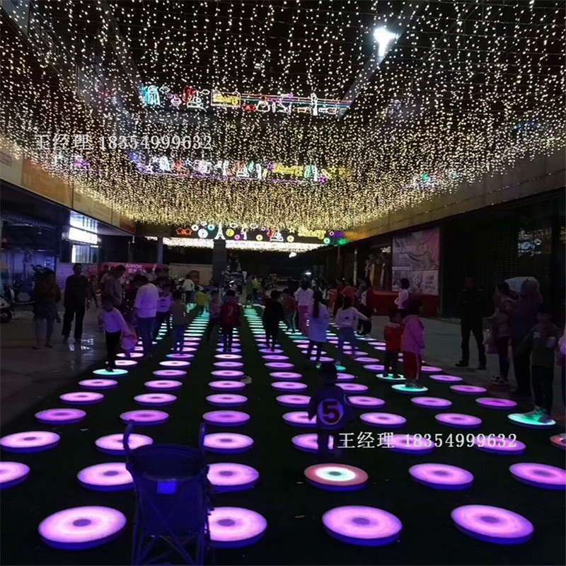 互道展览道具重力感应跑七彩跑彩色跑脚踩圆形音乐感应发光地砖灯
