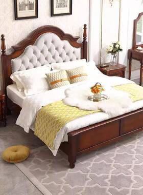 美式实木床黑色床1.8M双人床现代简约复古法式大床轻奢主卧婚床