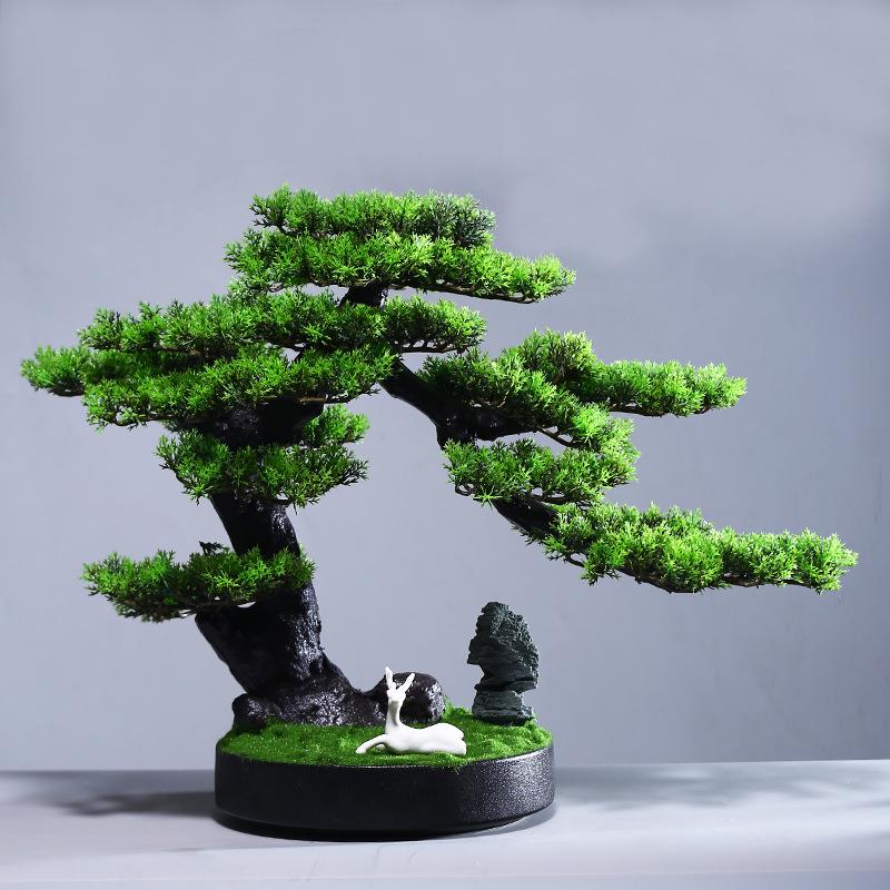 创意仿真迎客松盆景客厅桌面绿植盆栽玄关电视柜假花植物崖柏摆件