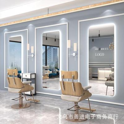 理发店镜台网红美发化妆镜子发廊专用挂墙简约方形带灯LED剪发镜