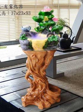 假山流水喷泉风水轮摆件仿木根雕创意树脂工艺品底座盆景花架