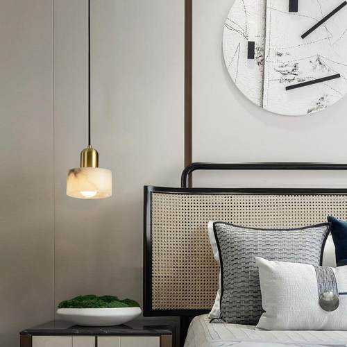 新中式云石主卧室床头小吊灯长线设计师简约创意过道走廊入户玄关