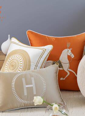 抱枕发靠客橙色马抱枕套不TTmmfufq含芯轻奢垫厅车载靠枕现沙代简