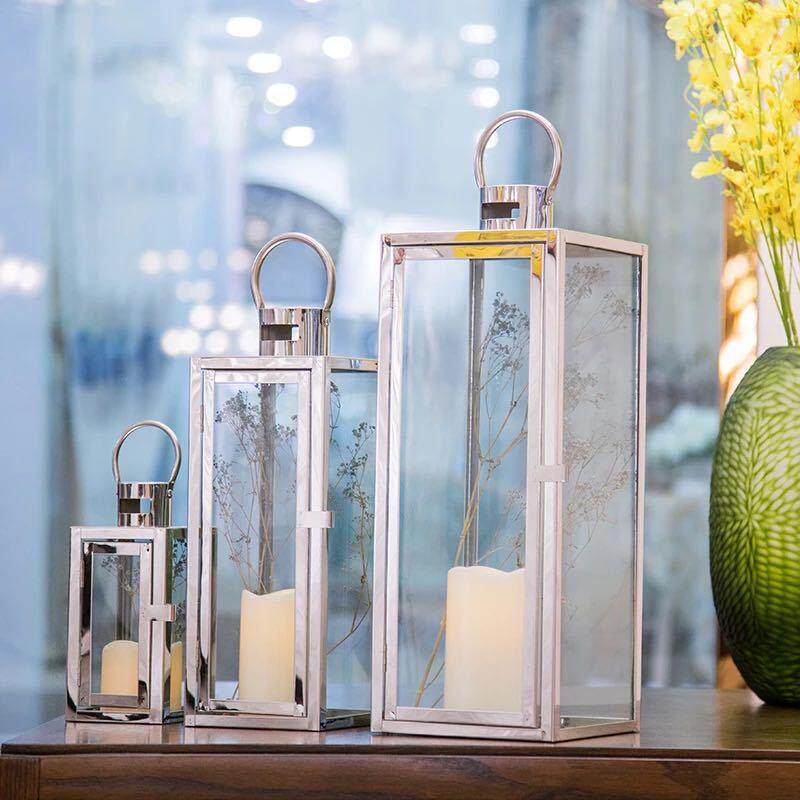 欧式不锈钢风1513复古玻璃烛家居工品灯户外蜡台烛台摆艺件玻璃罩