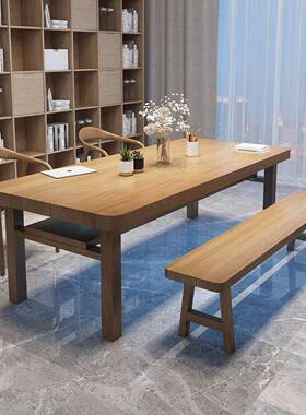 实书桌学生家用桌双层收纳写木字桌多人办公桌FP-88411客厅工双层