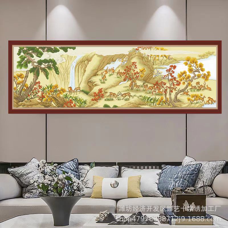 珍藏版百鹿图十字绣清朝风景手工