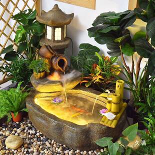 田园假山tj#sdlou喷泉流水摆件循水环室内水景观鱼造景户外布置庭