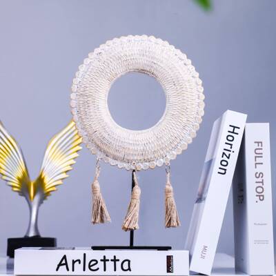 现代简约桌仿亚麻草手脂工编织木珠ZX01603面摆摆件树工艺品展示