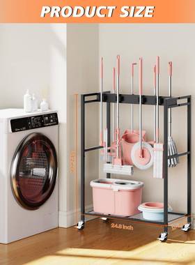 SBJ04洁具收纳带轮庭院拖把扫清把工车库整理移动可置物架