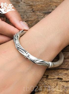 正品祥居手工制足作银圆银条竹复古节手镯.传家