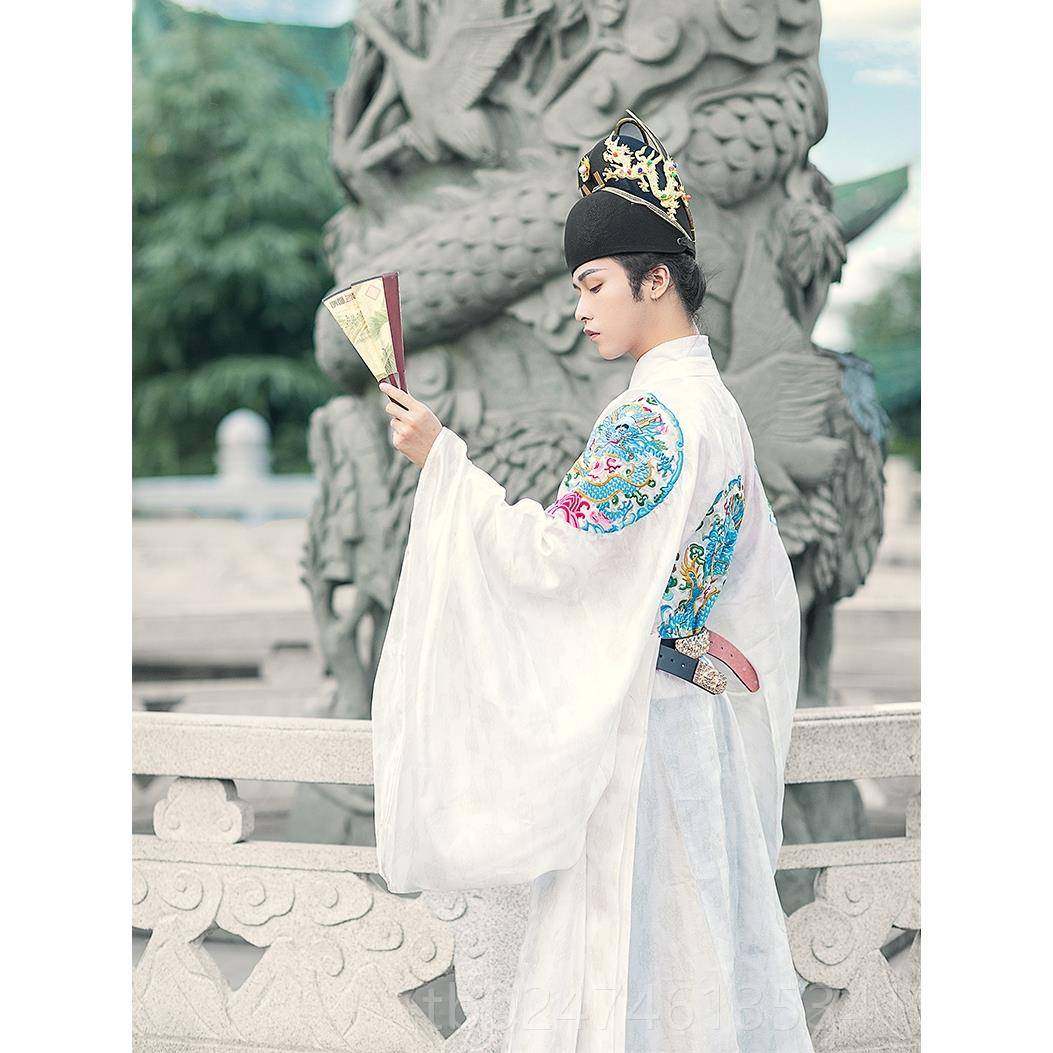 正品明制圆领袍官汉服司仪中表婚式礼主持四补金团龙演弄潮妆花织