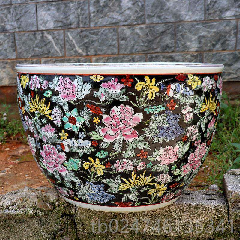 正品德瓷镇陶瓷鱼景缸手绘粉缸彩金鱼乌龟风水睡莲缸器中国风荷花