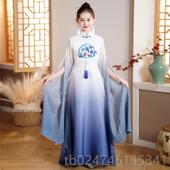 正品 女童汉服中风中大童飘逸水袖 国儿童筝服演出长笛钢琴长裙表演