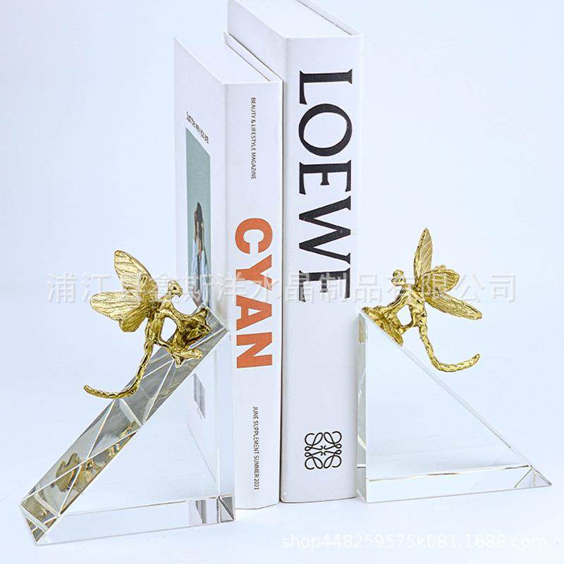 简约蜻蜓水晶书靠书档样板房创意摆件客厅书房酒柜民宿家居装饰品,饰品/流行首饰/时尚饰品新,摆件,淘宝优惠券,粉丝福利购,淘宝优惠卷