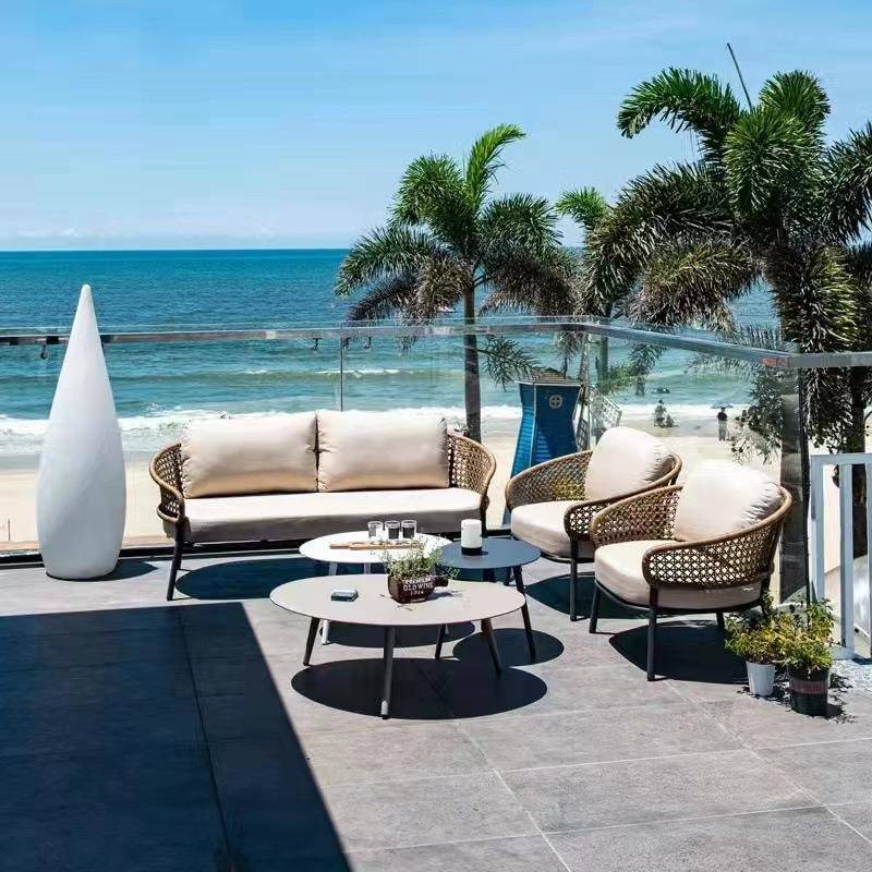 户外藤沙发组合庭院露台阳光房别墅花园藤编沙发室外藤椅防水防晒