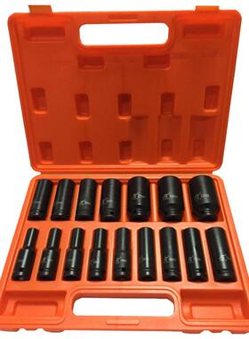 16件套装黑色磷化汽修拆卸六角套筒工具1/2加长气动套筒套装16pcs