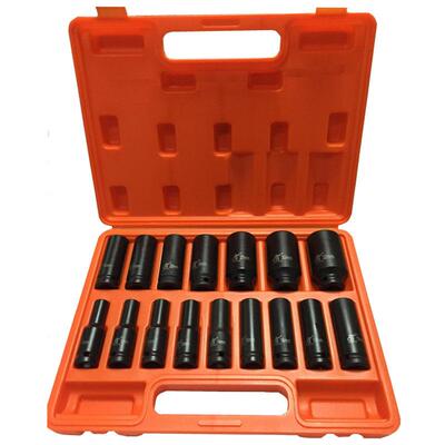 16件套装黑色磷化汽修拆卸六角套筒工具1/2加长气动套筒套装16pcs