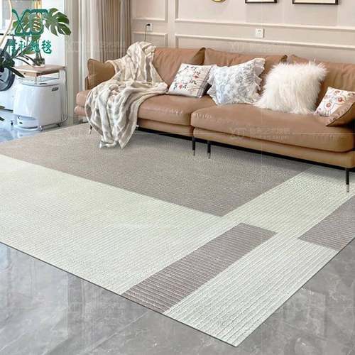 法式奶油风轻奢地毯客厅钢琴沙发垫条纹样板间手工腈纶卧室床尾毯