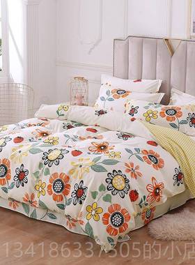 正品纯棉四件套床上用品i蓝色简约大气1.5米1s.8m学宿舍全n棉三件