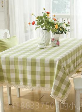 正品木木家约 桌棉麻浅绿色格子防水布艺s桌布简 餐桌书in学生幼