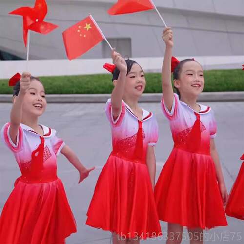正品祖少年有志舞蹈演服国有我火炬红巾洋装服装领小学生出合唱服