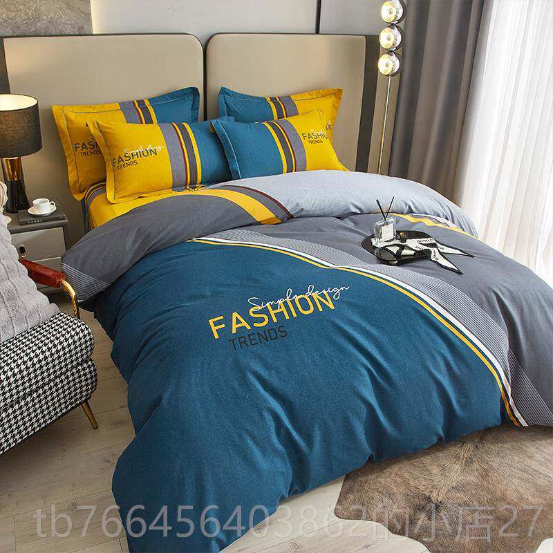 新款加厚北简全欧风轻奢纯棉四件套100棉磨毛床单床笠潮牌被套约4