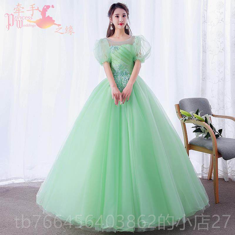 新款美声唱演独出服艺彩纱新款学生袖泡泡声乐考礼服女蓬蓬裙长款