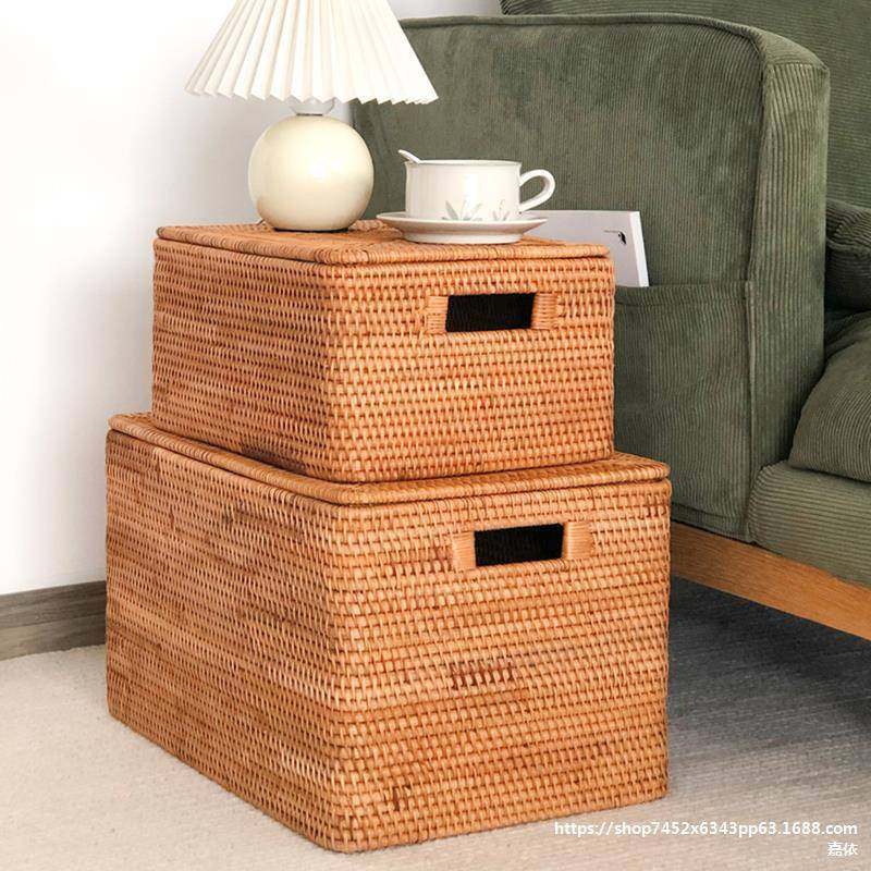 越草南藤纳筐带盖编PXB脏衣服篮子收竹编编织收纳编盒玩具储物,收纳整理,脏衣篮,淘宝优惠券,粉丝福利购,淘宝优惠卷