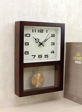SQ2301.Ddig迪高长o形原木挂现钟代简约钟方表摆陀挂墙时钟