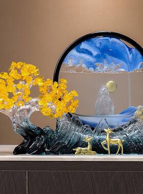 fcslsbj新中入玄关发财树沙画摆件轻奢高档门办公室客厅电视流柜