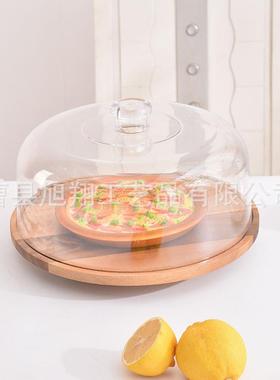 木质透玻璃罩点果心示托盘水试吃点心带展LOG盖品尝盘玻璃罩试吃