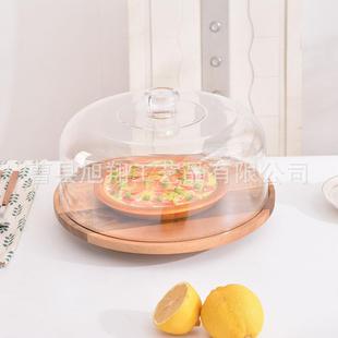 木质透玻璃罩点果心示托盘水试吃点心带展LOG盖品尝盘玻璃罩试吃