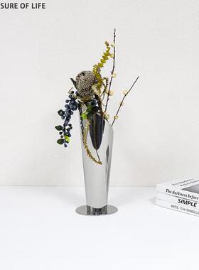 现代简约金属直筒厅花假花摆件样间家瓶居客桌板SYO面饰品工艺品