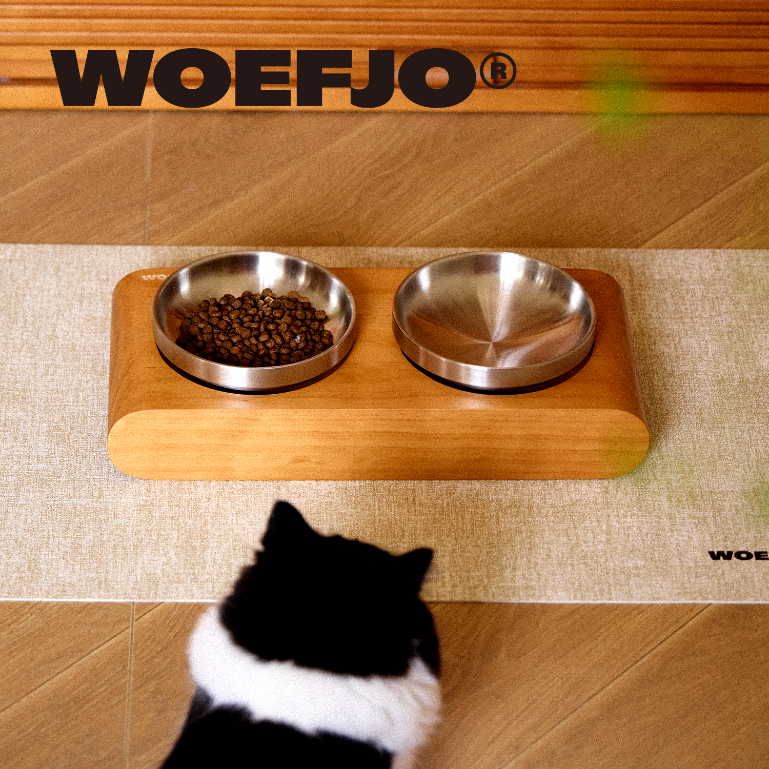 WOEFJO实木宠物双腕餐桌猫碗狗碗