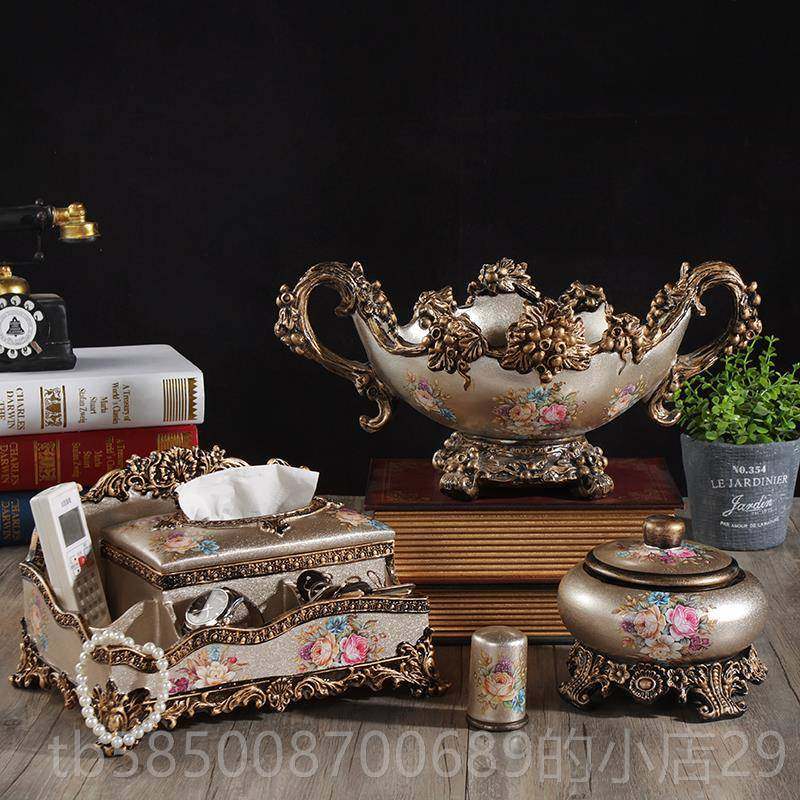 新款欧件式果盘套饰三套装多功能升级版纸巾盒收纳盒客厅茶几装摆