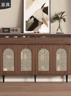中古风仿编餐边柜柜薄款窄柜家用YCB客厅靠墙酒柜藤岩板茶水J子7G