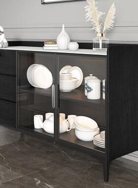 法中古式风黑色餐边岩板型备餐小柜户餐MRT厅隔断橱柜客厅靠墙沙