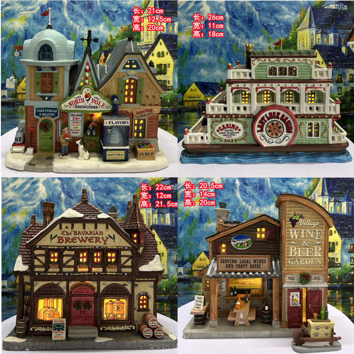 出口手工绘画陶瓷房子欧洲建筑场景家居造景装饰品圣诞节摆件