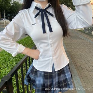 花千猪原创 小月岛衬衫 学院风收腰长短袖jk制服刺绣衬衫开襟上衣