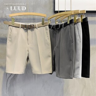英伦短款 时尚 西裤 帅气潮百搭休闲裤 子男 LUUD 免烫5分中裤 腰带款
