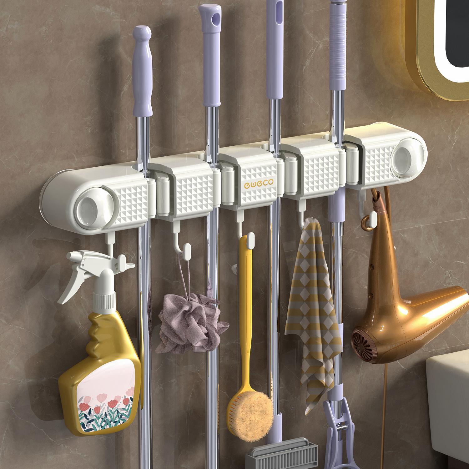 【双重固定拖把架】强承重力！免打孔吸盘拖把夹浴室扫把拖布挂钩