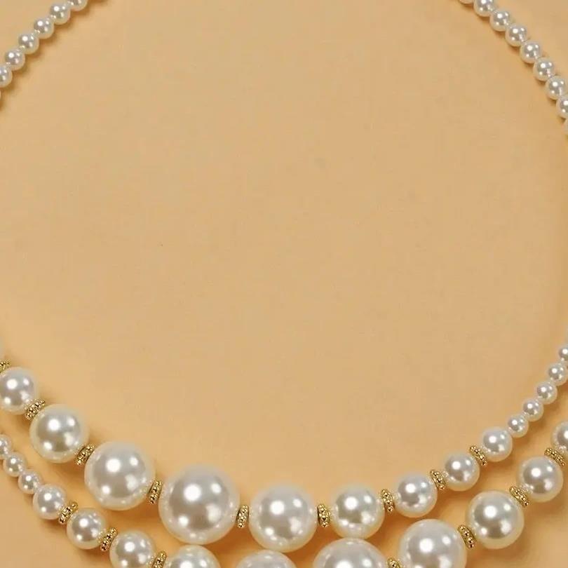 高贵名媛气质时尚复古女人项链不规则交叉贝珠项圈百搭高级感时尚