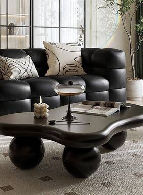 圆墩墩黑色云朵茶几小户型法式轻奢边几现代轻奢简约网红异性桌子