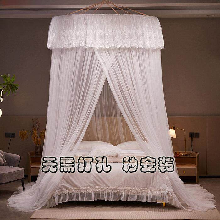 一果免打孔吊顶圆顶蚊帐家用吊挂落地式卧室公主风免安装加密宫廷