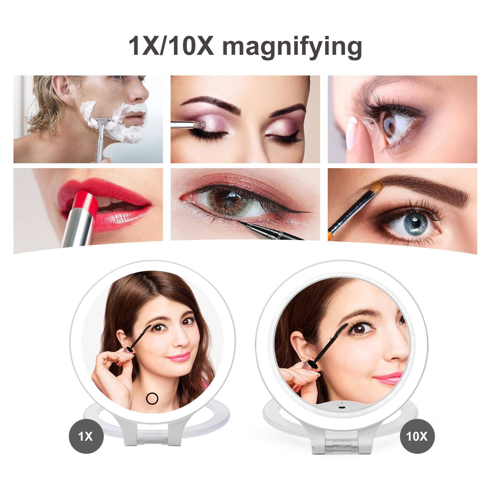 LED化妆镜便携台式公主镜双面发光折叠10X补妆镜2022创意双面镜