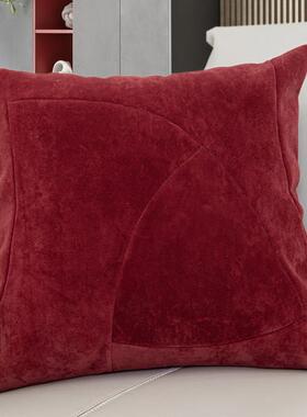 现代简约样板间红色大抱枕加厚进口绒面弧形拼接靠枕沙发靠垫床头