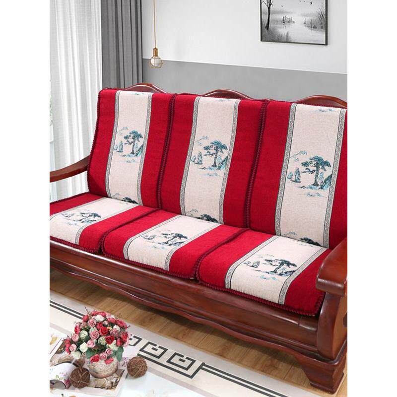 新款加厚防滑实木沙发垫四季通用长条老式木质三人位海绵坐垫