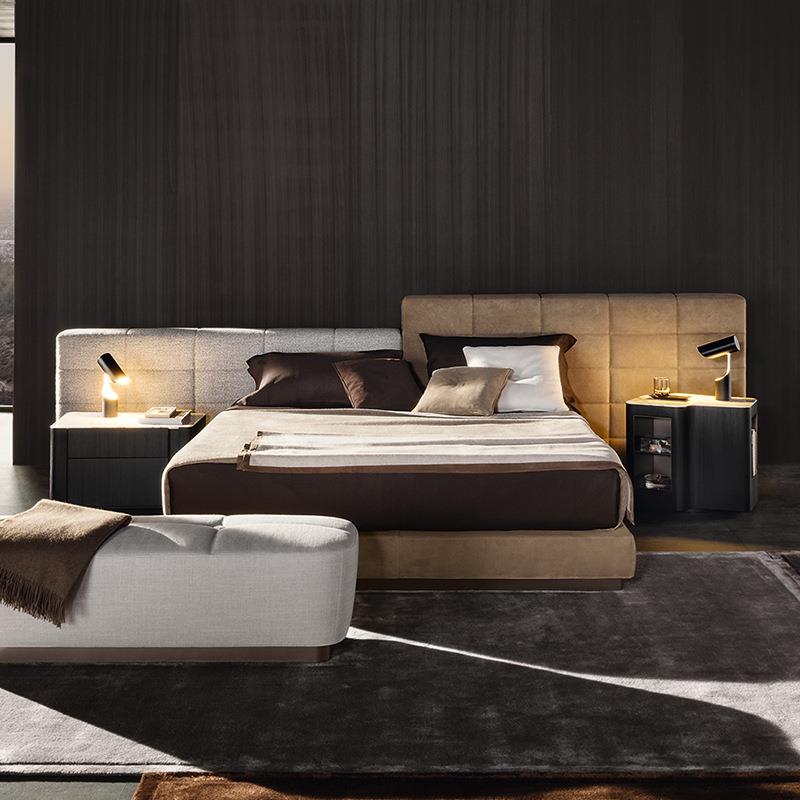 劳伦斯床意式极简宽屏床大平层床别墅豆腐块床磨砂布baxter床卧室